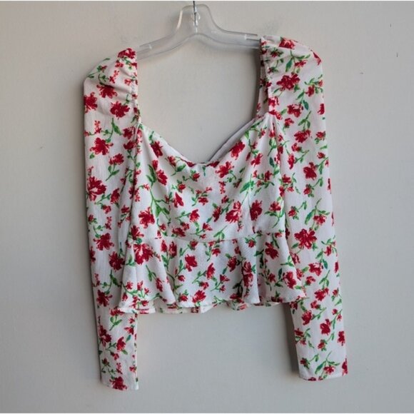 Misguided Square Neck Floral Lace Up Long Sleeve Blouse Top - Picture 5 of 6